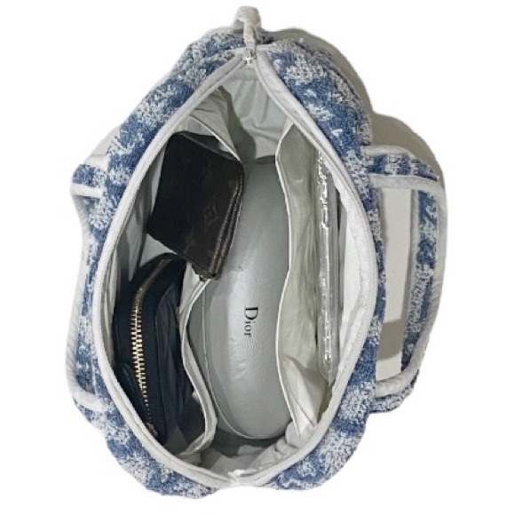 DIOR Blue Terry Cloth Bag Trotter Monogram Diorissimo Boston Cosmetic Pouch - Picture 10 of 16